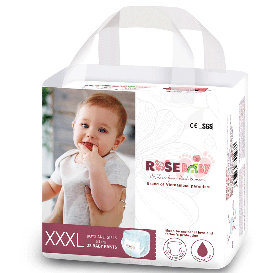 Bỉm tã quần ROSE BABY size XXXL 22 miếng (>18kg)