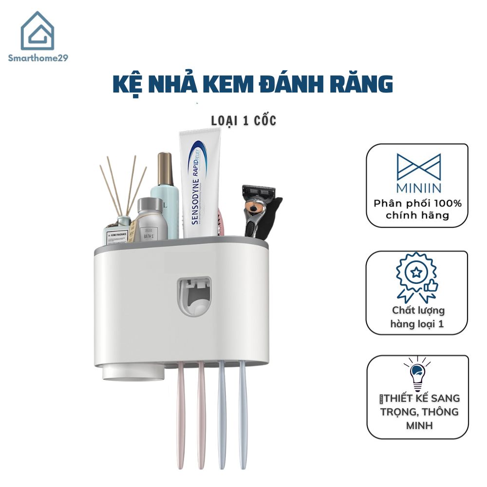 Giá treo  hộp đựng bàn chải kem đánh răng nhà tắm , Bộ nhả kem tự động 1 cốc - Hàng Chính Hãng - Tặng kèm sticker