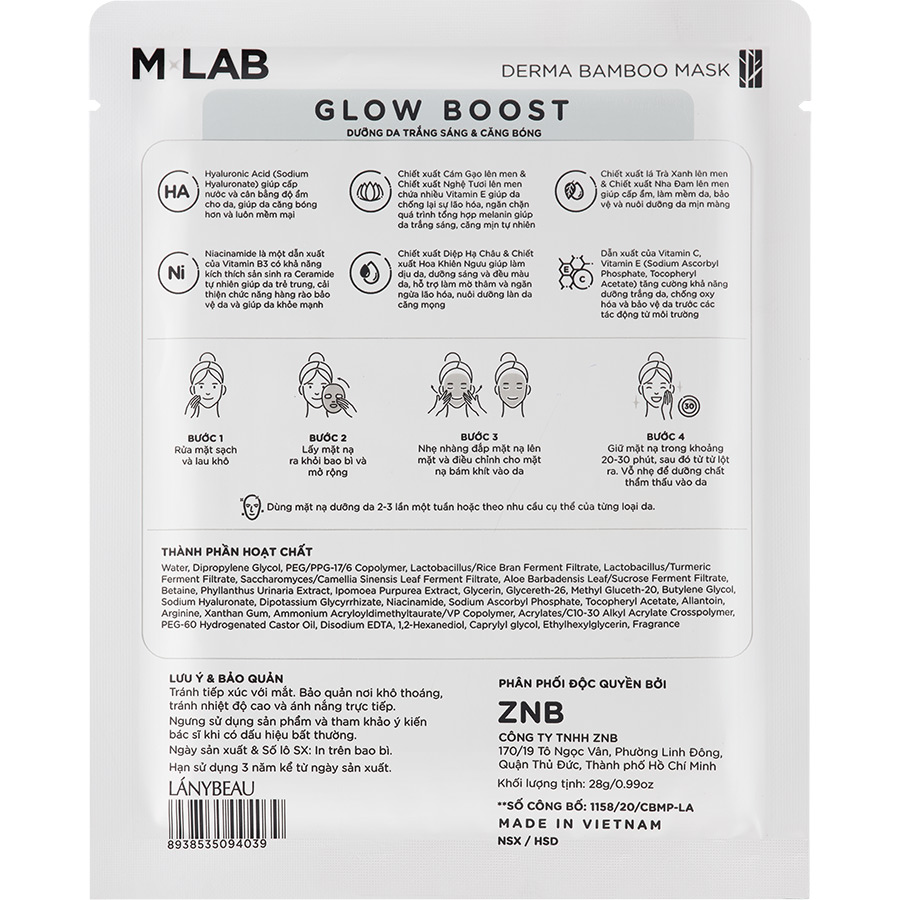 Combo 2 Hộp Mặt Nạ Sợi Tre Dưỡng Trắng Sáng &amp; Cấp Ẩm Sâu M-LAB GLOW BOOST &amp; WATER RESTORE (30ml/ Miếng)