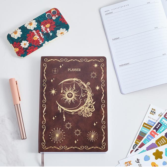 Sổ tay Kế Hoạch Nhật Ký tuần trong tháng Planner | Sổ Bìa Da mềm A5 Cao Cấp