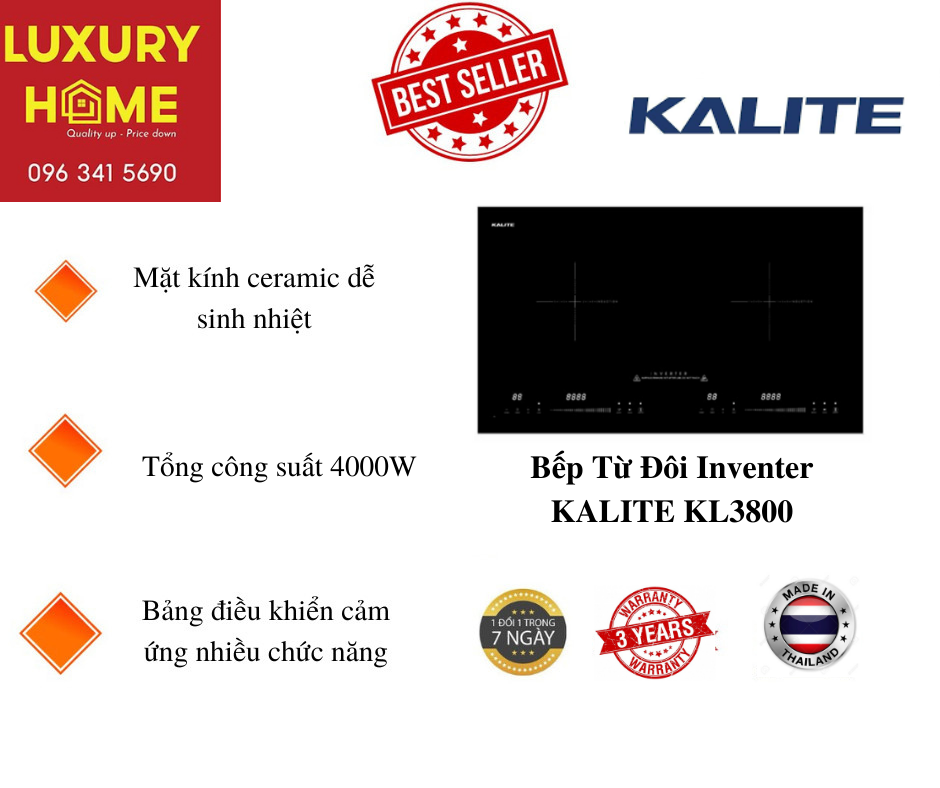 Bếp Từ Đôi Inventer KALITE KL3800 Công Suất 4000W - Hàng Chính Hãng