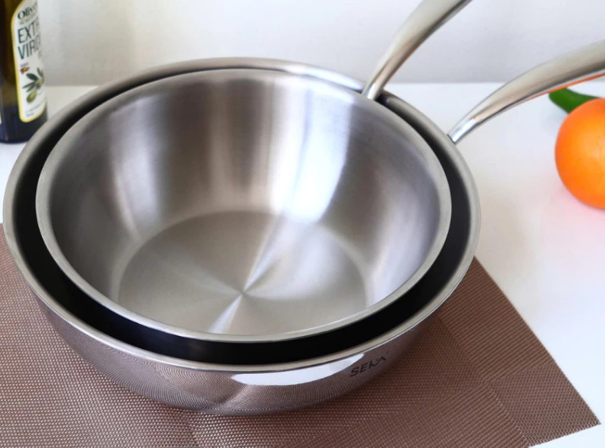 Chảo Inox Sâu Lòng Nanomax Seka 24cm SK-9024 28cm SK-9028 Kèm Vung Kính - 3 Lớp Toàn Diện - Dùng Mọi Loại Bếp - Hàng Chính Hãng