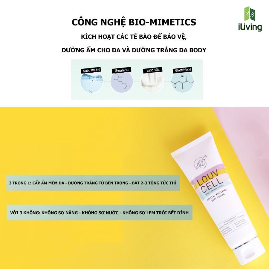 Combo bộ sản phẩm dưỡng thể gồm kem dưỡng trắng body và Tẩy tế bào ch.ết body LOUV CELL