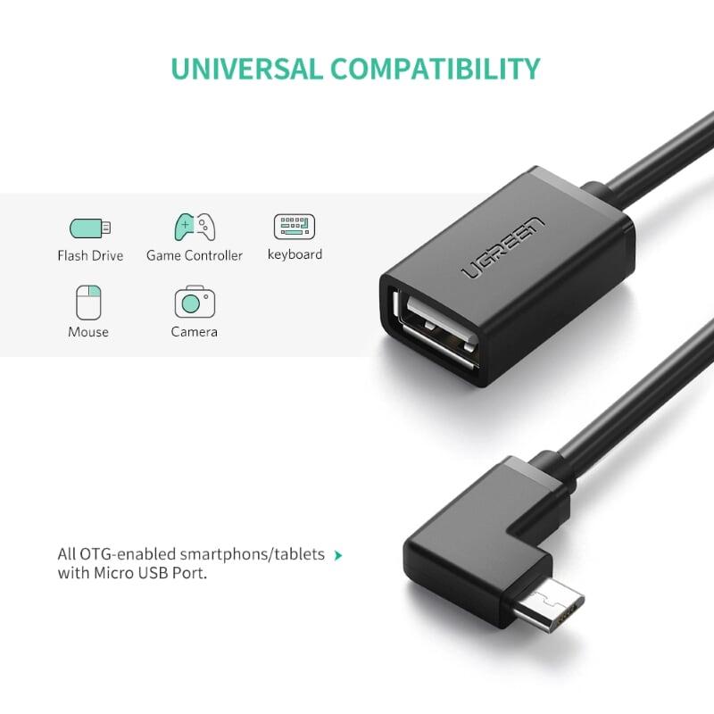 Ugreen UG10379US119TK 15CM màu Đen Cáp chuyển đổi MICRO USB sang USB âm hỗ trợ OTG đầu vuông góc 90 độ - HÀNG CHÍNH HÃNG