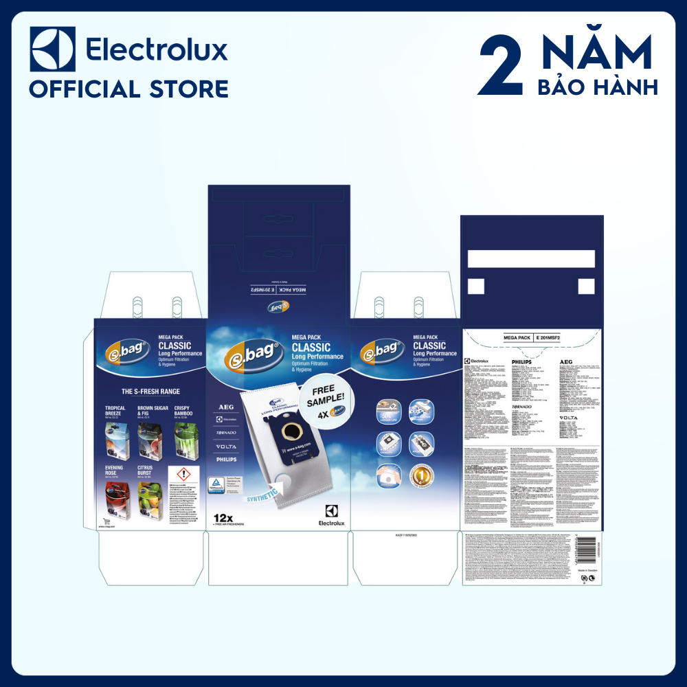 Túi chứa bụi Electrolux E201M, cho hiệu quả tối đa, Tương thích với sản phẩm: ZEQ6530