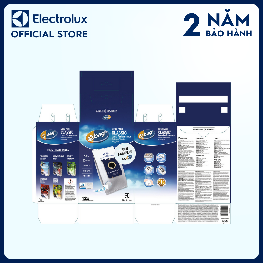 Túi chứa bụi Electrolux E201M, cho hiệu quả tối đa, Tương thích với sản phẩm: ZEQ6530 [Hàng chính hãng]