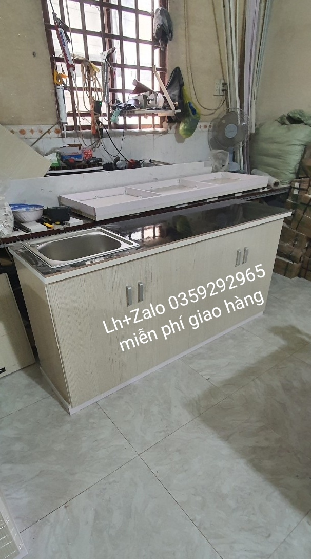 Tủ bếp mini nhựa đài ốp mặt gạch sẵn bồn rửa