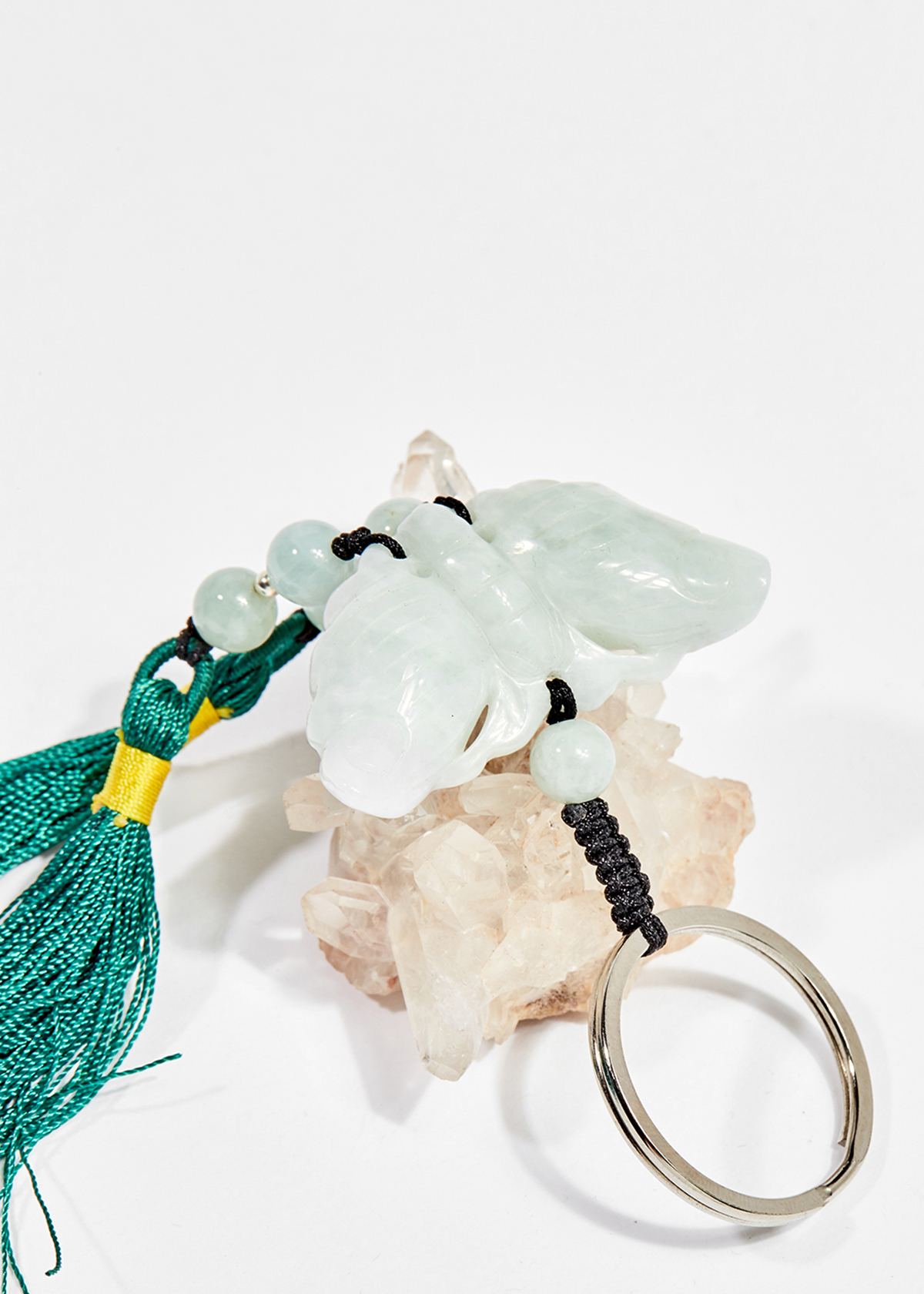 Móc khóa phong thủy đá cẩm thạch phỉ thúy hình bướm 12cm mệnh hỏa , mộc - Ngọc Quý Gemstones