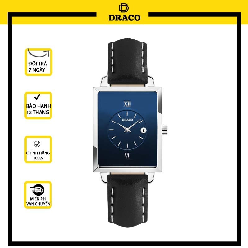 Đồng hồ nữ Draco D23-EL05 "Elegant" trắng kết hợp chất liệu dây da bò màu đen-phụ kiện thời trang nữ nhẹ nhàng tinh tế