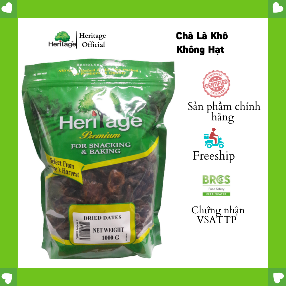 Quả chà là khô không hạt nguyên liệu trung đông, sản phẩm của tập đoàn Heritage Thái Lan gói 1kg - Dried Date