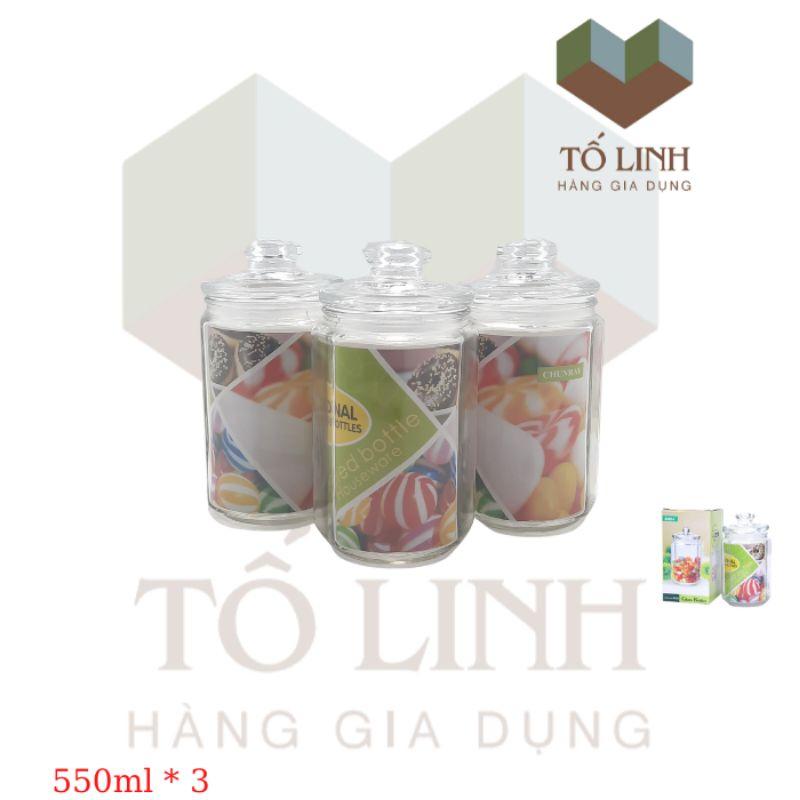 Bộ 3 Combo Hủ Thủy Tinh Cao Cấp 550ml,,Hủ thủy tinh cao cấp Glass 550ml