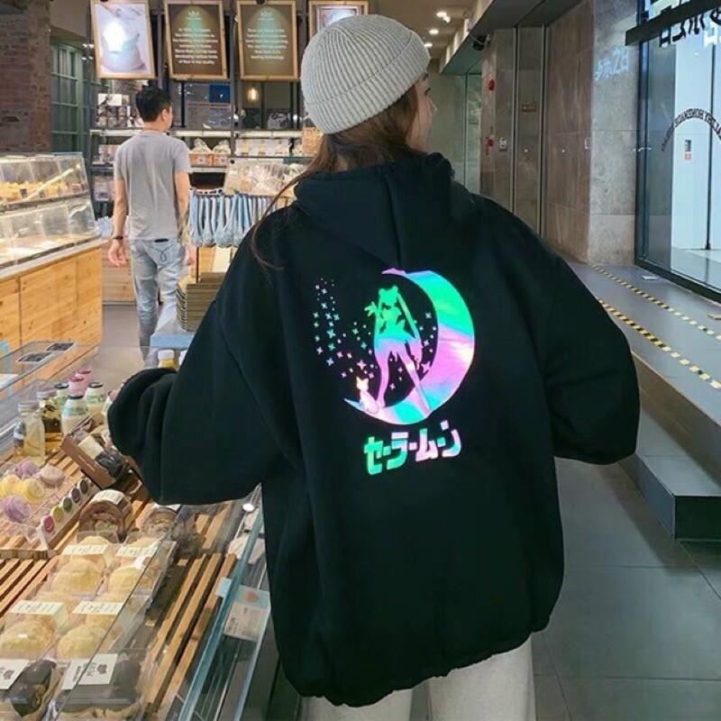 Áo hoodie phản quang thủy thủ mặt trăng nam nữ