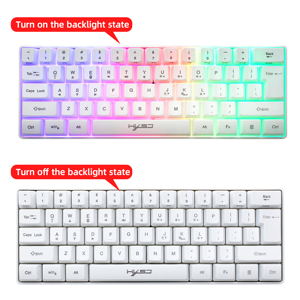 HXSJ L500 61-key Dual-mode Keyboard BT 5.0 Compact Keyboard 2.4G Wireless RGB Backlit Keyboard