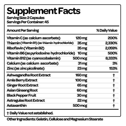 Adrenal Support | Detox Lọc Tuyến Thượng Thận, Công thức thảo dược: Hoàng Kỳ, Amla Berry, Nhân sâm Châu Á, Hạt tiêu đen và 500mcg Astaxanthin chống oxy hóa và chống viêm Chai 90 Viên