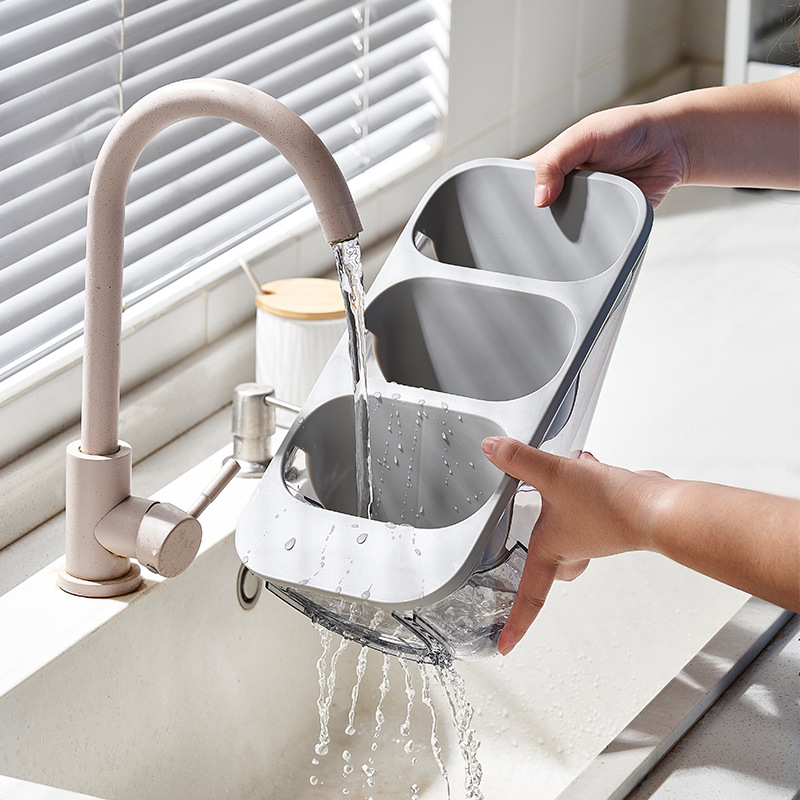 Hộp đựng đũa nghiêng 3 tầng , đựng đồ đa năng chất liệu nhựa ABS có lỗ thoát nước thoáng khí