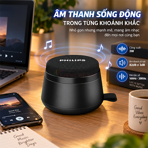 Loa Bluetooth Philips TAS1202BK/70 - Hàng chính hãng