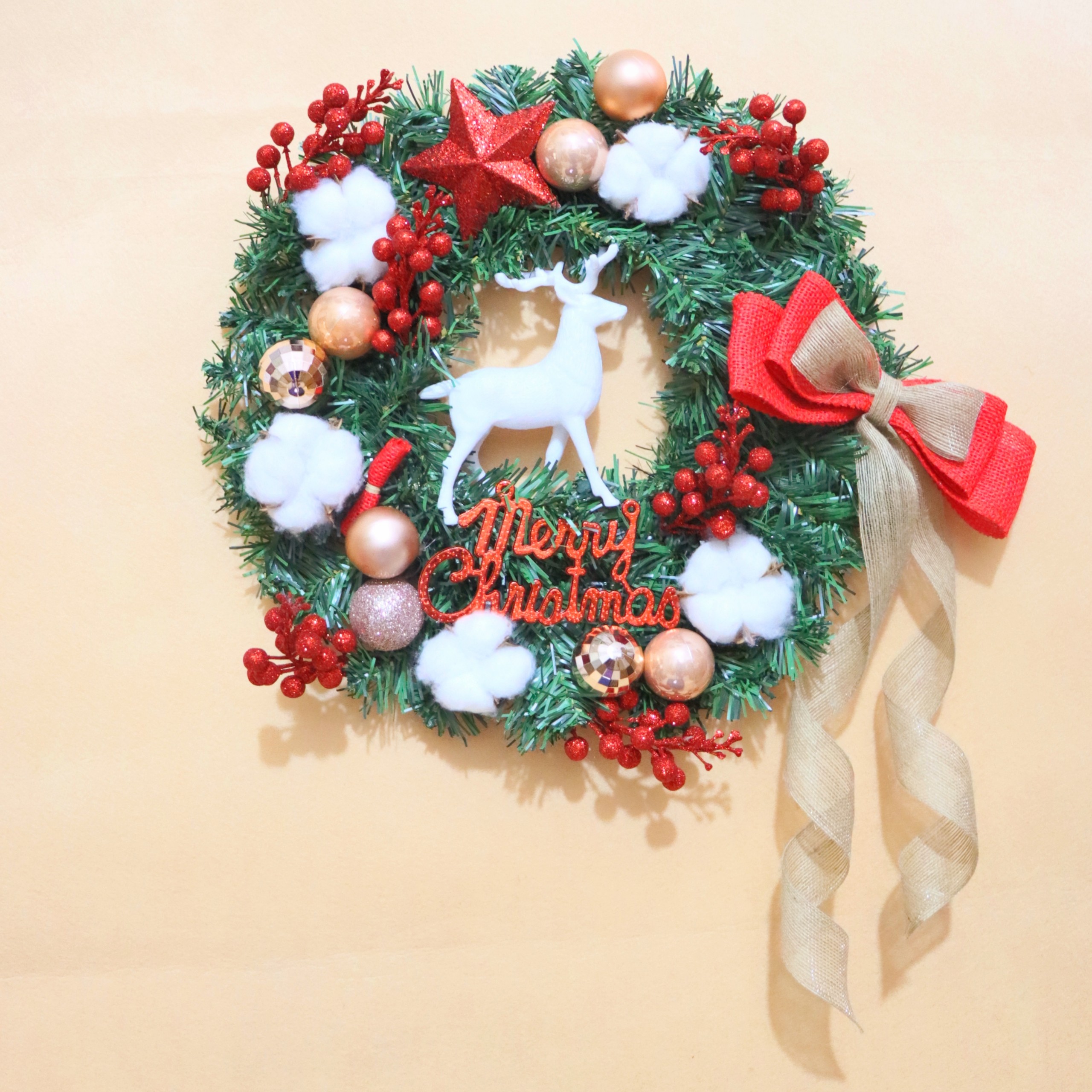 Vòng Hoa Trang Trí Noel D56 size 30cm Tặng Kèm Đèn Vòng Nguyệt Quế Giáng Sinh