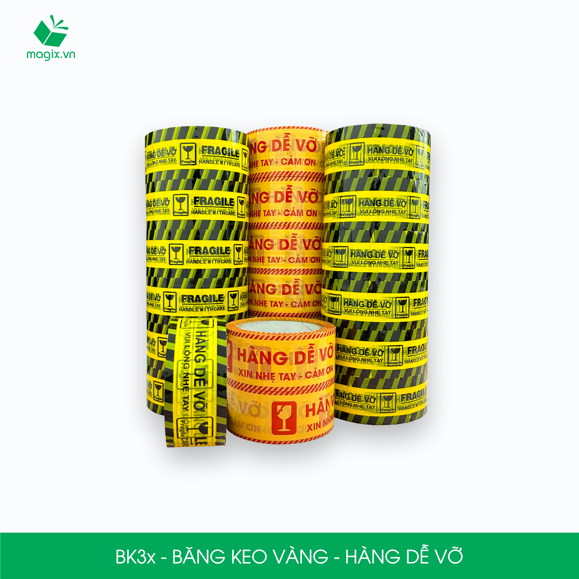 Combo 3 Cuộn băng keo HÀNG DỄ VỠ 4.7cm - Băng dính niêm phong đóng hàng