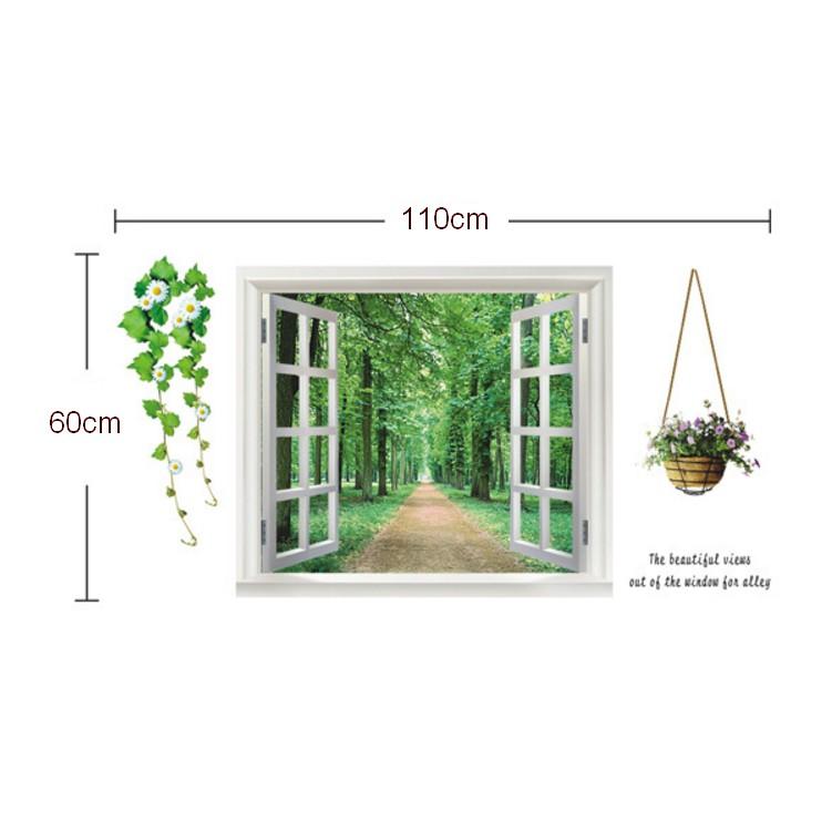 Decal trang trí cửa sổ lẳng hoa và con đường