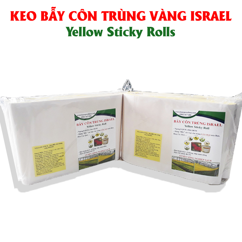 Bẫy Bọ Phấn Trắng gây hại dưa lưới đạt hiệu quả 90% và bẫy côn trùng khác bằng Cuộn Keo Dính Màu Vàng Israel (Combo 20 mét). Sticky Yellow Roll dùng trong ngành nông nghiệp sạch, hạn chế thuốc Bảo Vệ Thực Vật