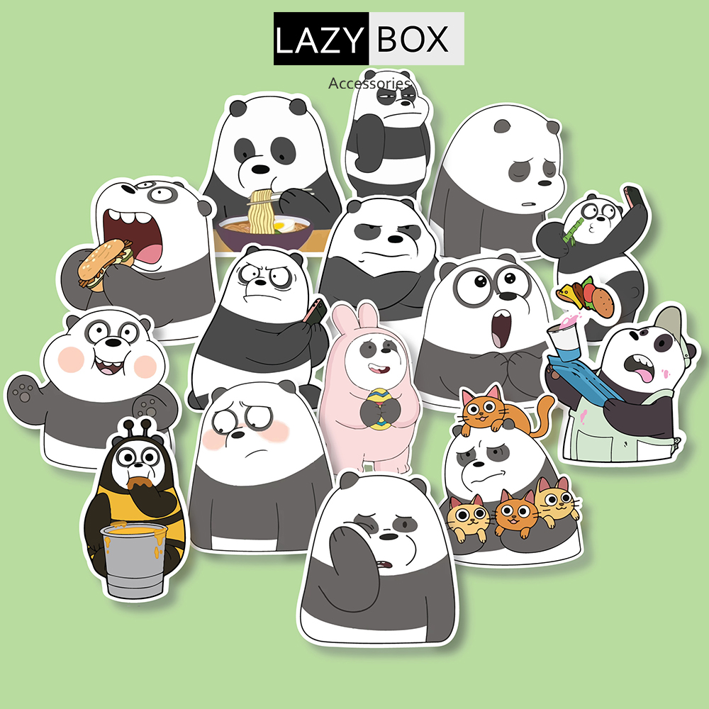 Bộ sticker chống thấm nước trang trí mũ bảo hiểm, laptop chủ đề 3 chú gấu we bare bears ( 20 hình)