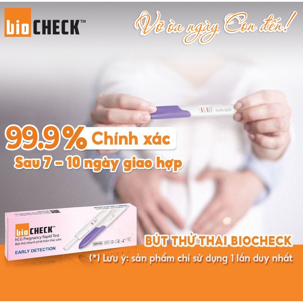 Combo 2 bút thử thai phát hiện thai sớm kèm hộp 7 que thử rụng trứng Biocheck