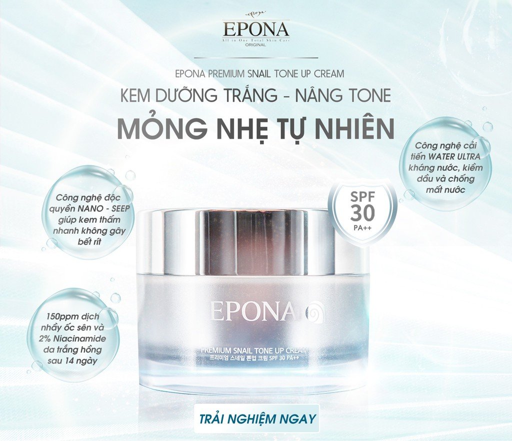 Kem Dưỡng Trắng, Nâng Tone Mỏng Nhẹ, Tự Nhiên Epona Premium Snail Tone Up Cream SPF30 PA++ 50ml + Tặng Kèm 1 Băng Đô Tai Mèo (Màu Ngẫu Nhiên)