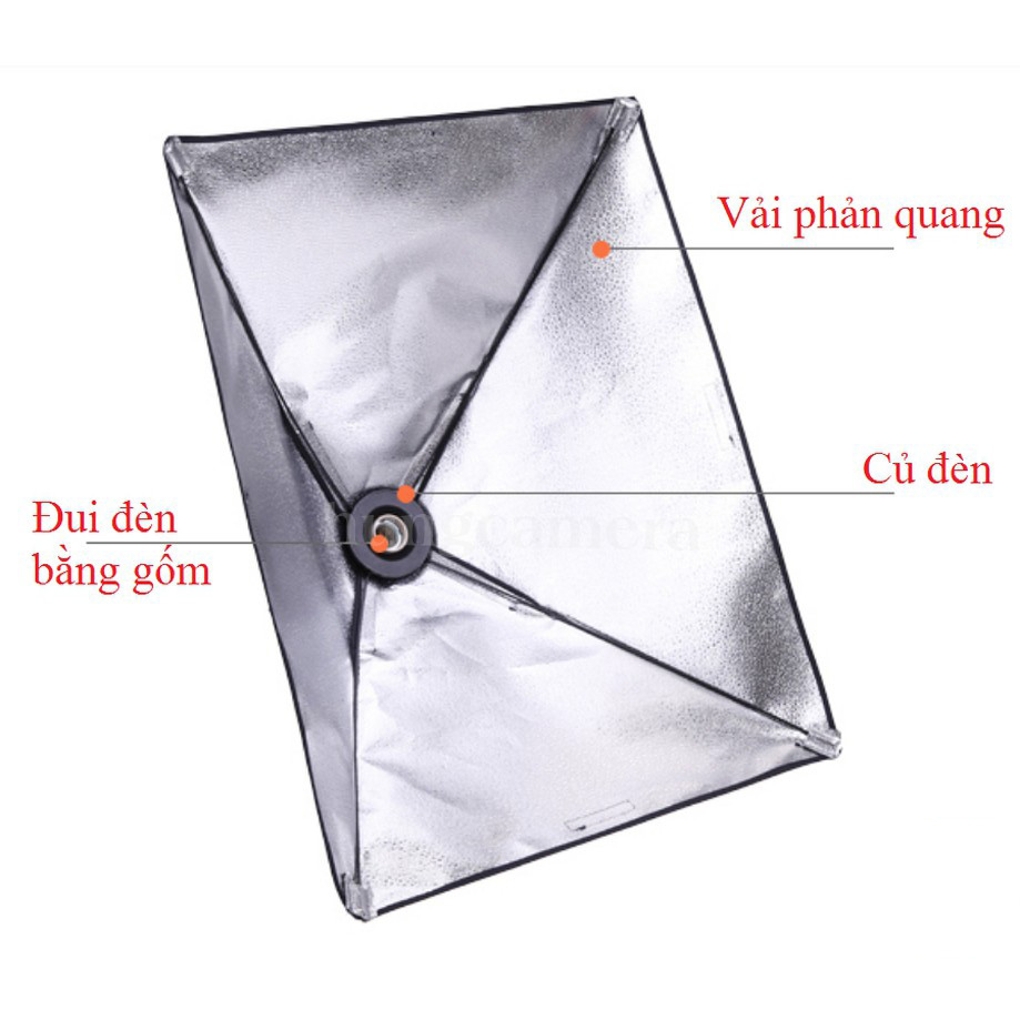 Bộ đèn studio chụp ảnh sản phẩm, quay phim, livestream chuyên nghiệp, bộ gồm chân đèn 2m kèm softbox 50x70cm, bóng đèn Led Bulb