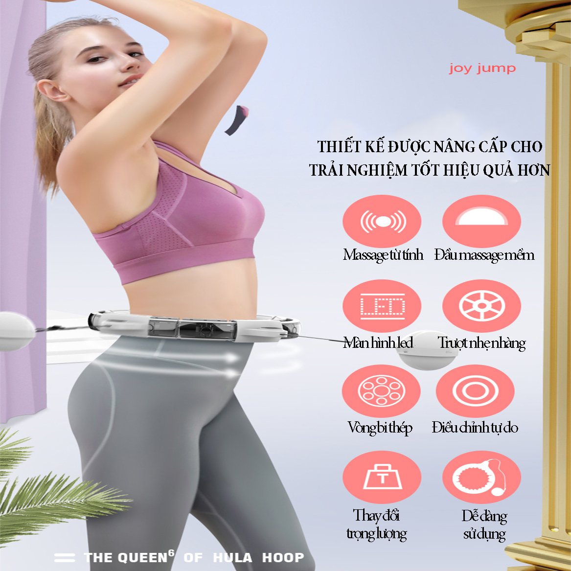 Vòng lắc eo thông minh với đầu massage từ tính có màn hình led đếm số lần, số vòng quay, lượng calo tiêu thụ, điều chỉnh kích cỡ theo cân nặng