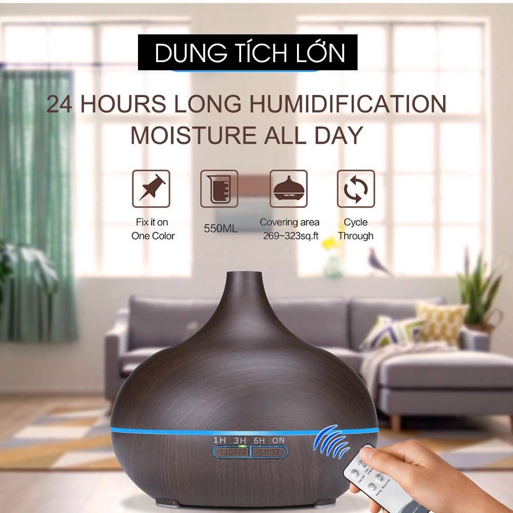 Máy khuếch tán tinh dầu giọt nước lớn gỗ vàng Kobi FX2022 + tinh dầu sả chanh + tinh dầu cam ngọt Kobi (10ml x2)