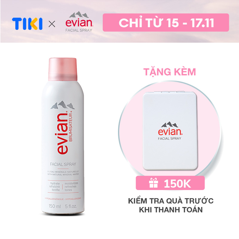 Xịt khoáng cấp ẩm và làm dịu da Evian Brumisateur 150ml