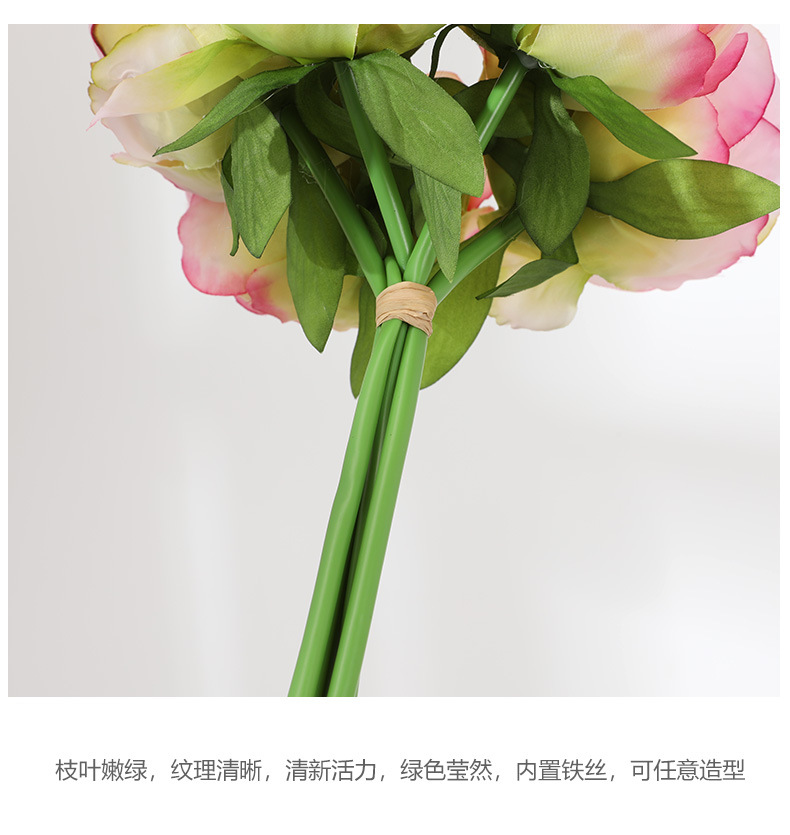Cành hoa trà mẫu đơn PEONY đại đóa bông lớn 10 cm, cao 32 cm từ lụa trang trí nhà cửa sang trọng
