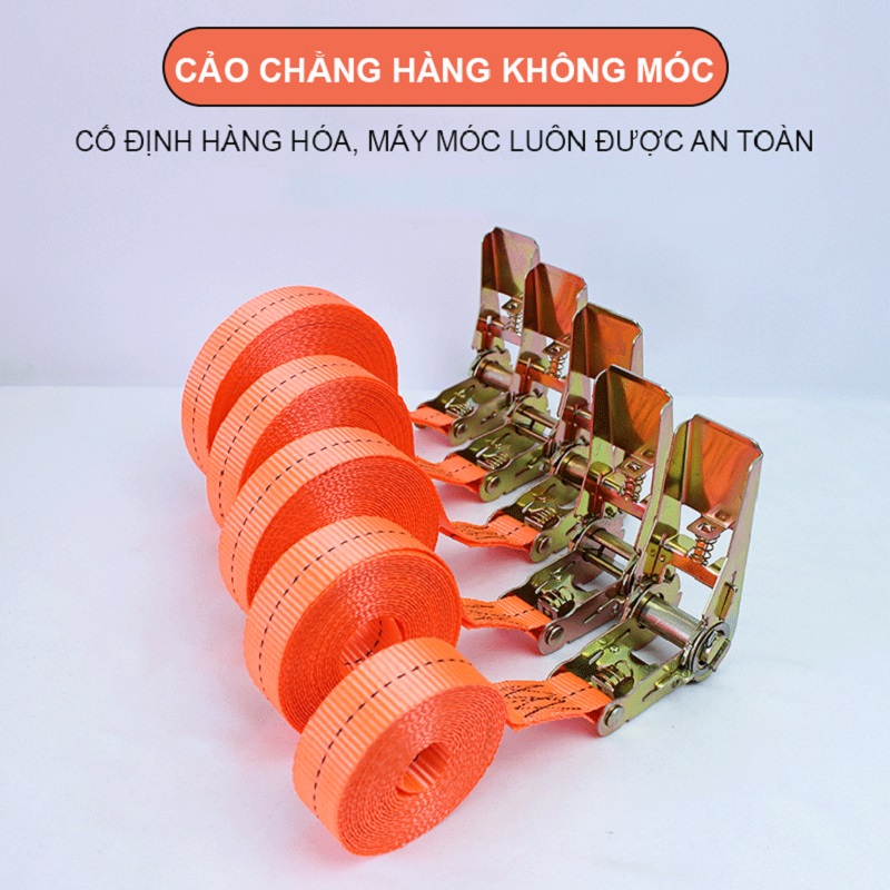 Dây chằng hàng, buộc hàng tăng đơ không móc, màu cam bản 2.5cm chiều dài 2-5-8-10-15m - NIKITA