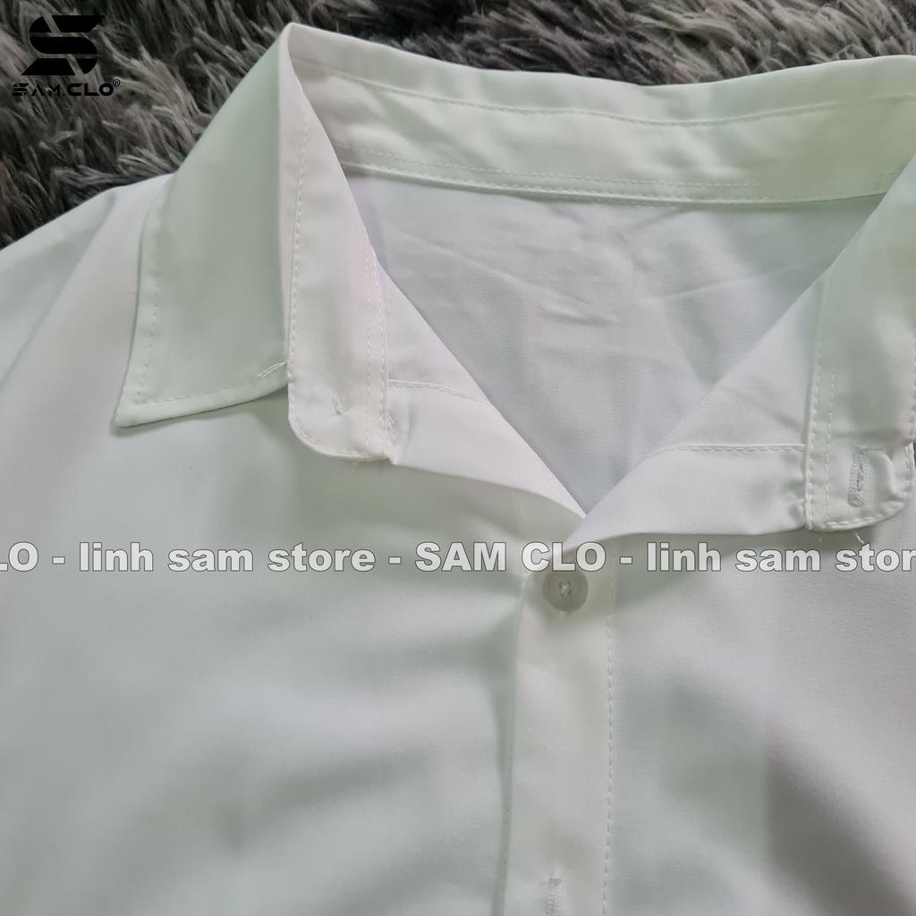 Áo sơ mi nữ SAM CLO cộc tay - tay ngắn đi học, thời trang học sinh, dáng ulzzang Hàn Quốc freesize form rộng TRẮNG TRƠN