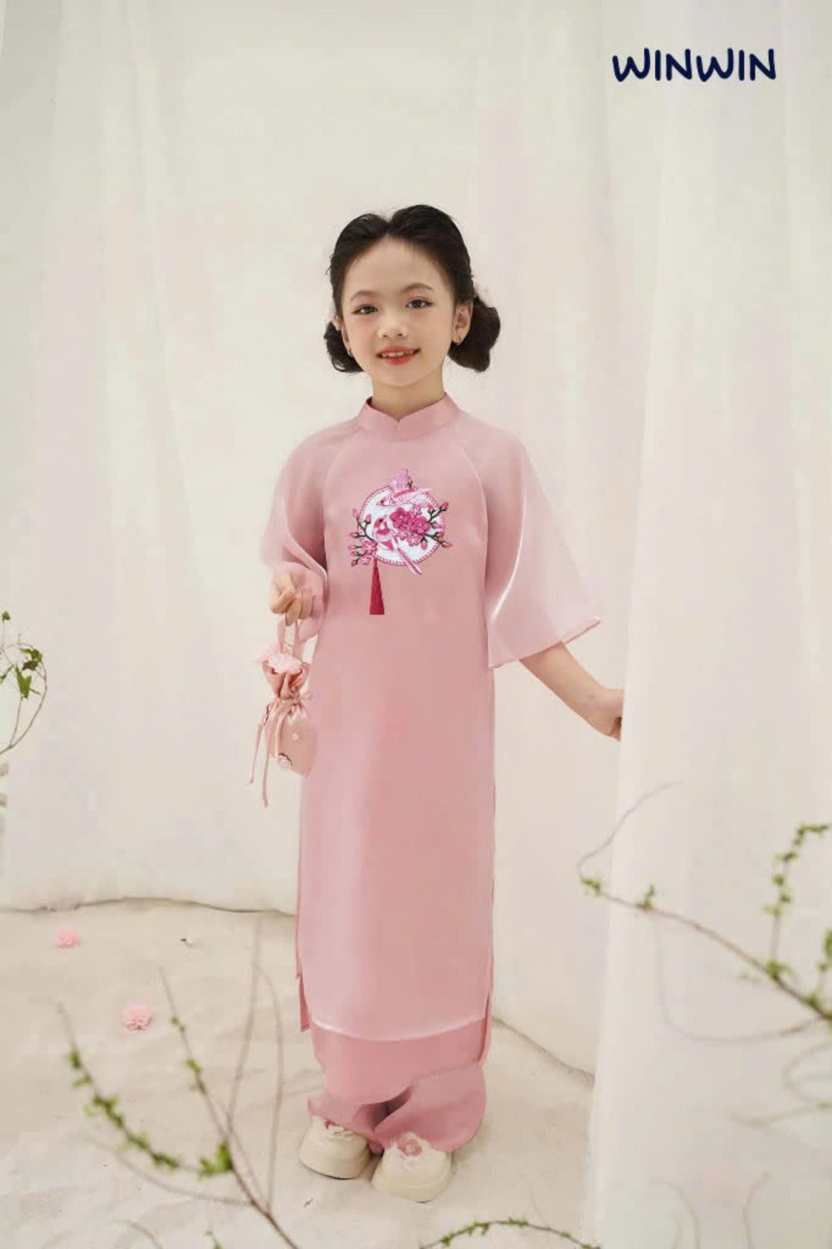 Bộ áo dài tết cho bé gái mẫu hoa mùa xuân xinh xắn diện lễ tết noel giáng sinh năm mới  từ 10-40kg hàng thiết kế cao cấp