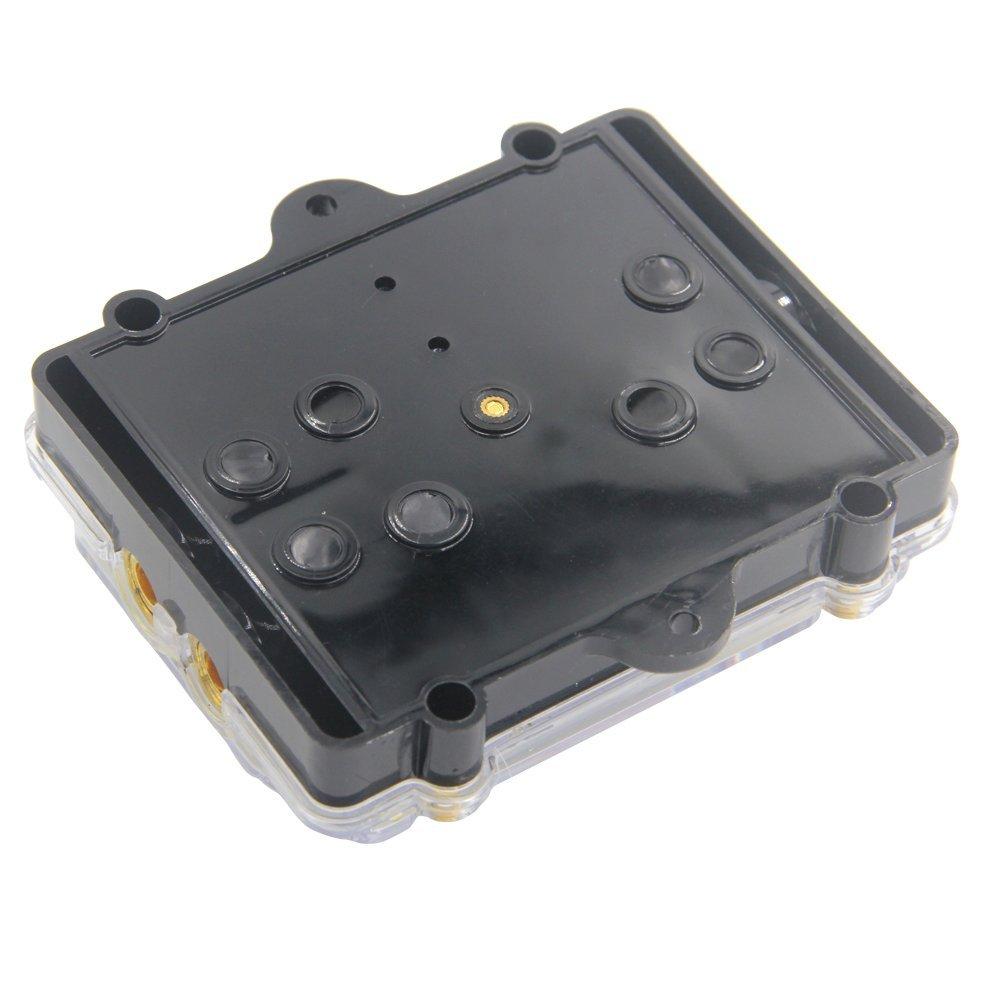 Cầu chì ANL 100A chia nguồn ô tô 1 ra 2  tự ngắt có bảng hiển thị điện áp Led mạ vàng 24K cao cấp