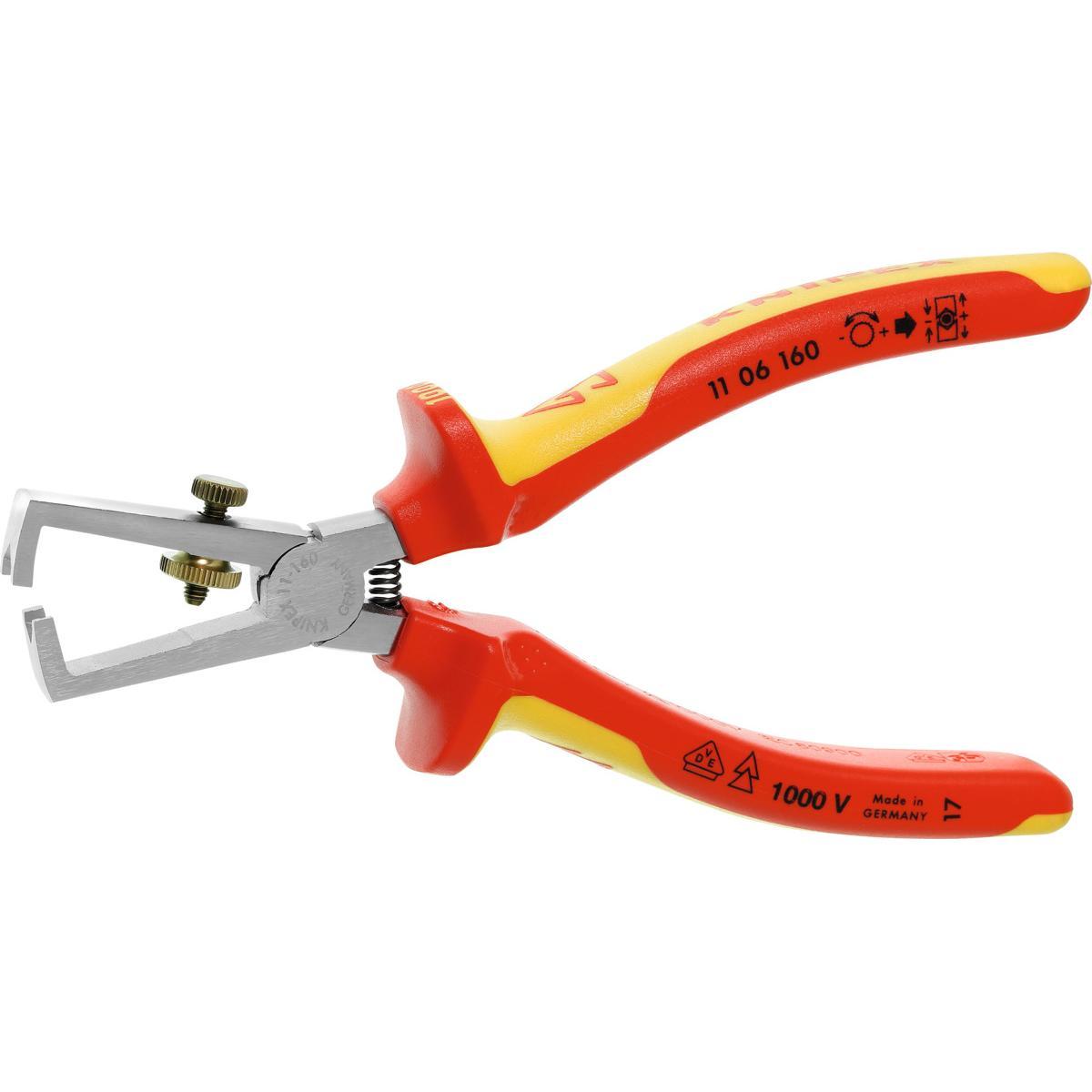 KỀM TUỐT DÂY KNIPEX CÁCH ĐIỆN 1000V MẠ CHROME DÀI 160 MM 11 06 160