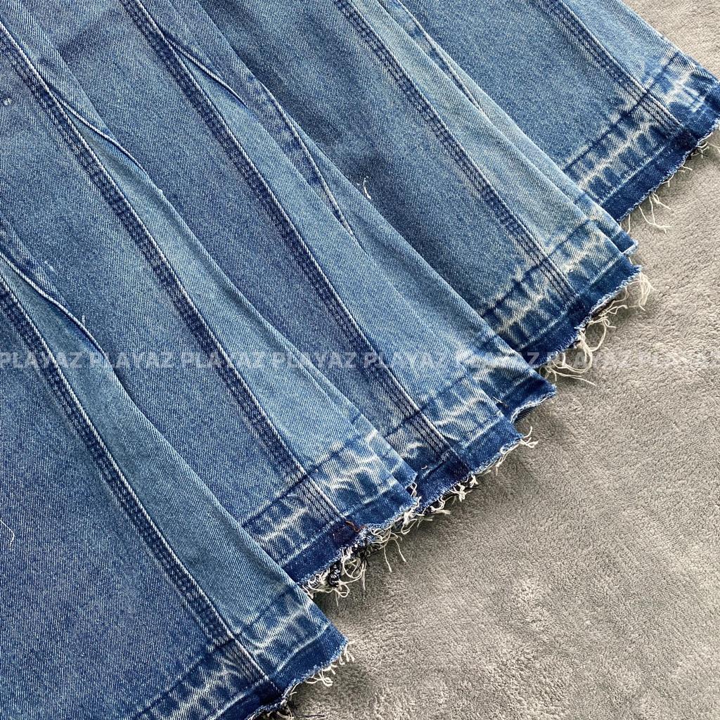 Quần Jeans Ống Loe Xả Lai Vẩy Sơn PLAYAZ Phong cách Vinatge Xanh - Đen