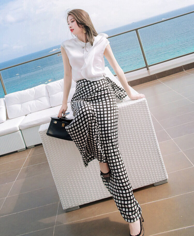 SET BỘ ÁO PHỐI BÈO QUẦN CARO XINH XẮN - NTL244
