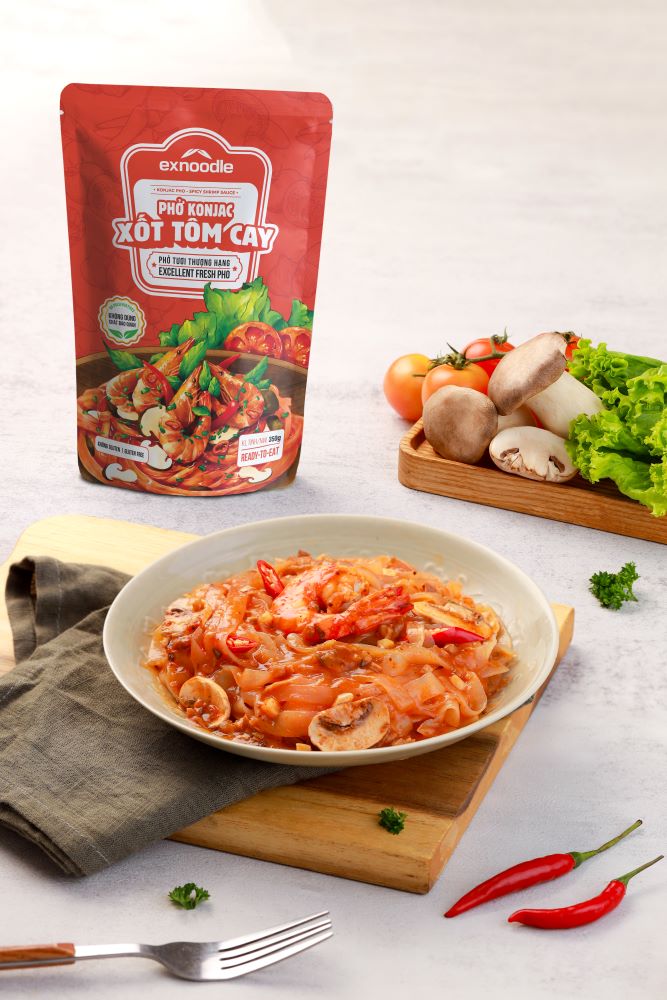 Combo 6 gói Phở konjac trộn xốt mix 3 vị-Phở tươi thượng hạng Exnoodle, ít calorie,giàu xơ,không chất bảo quản, sd trực tiếp