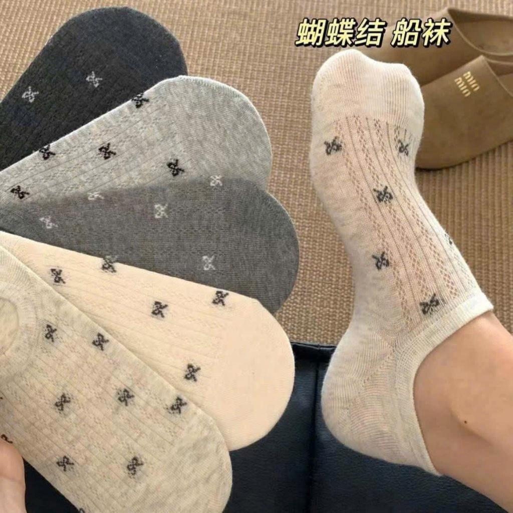 Sét 10 Đôi Tất Lười Nữ Họa Tiết Nơ, vớ nữ nơ cute phối lưới thoáng khí, thấm hút mồ hôi