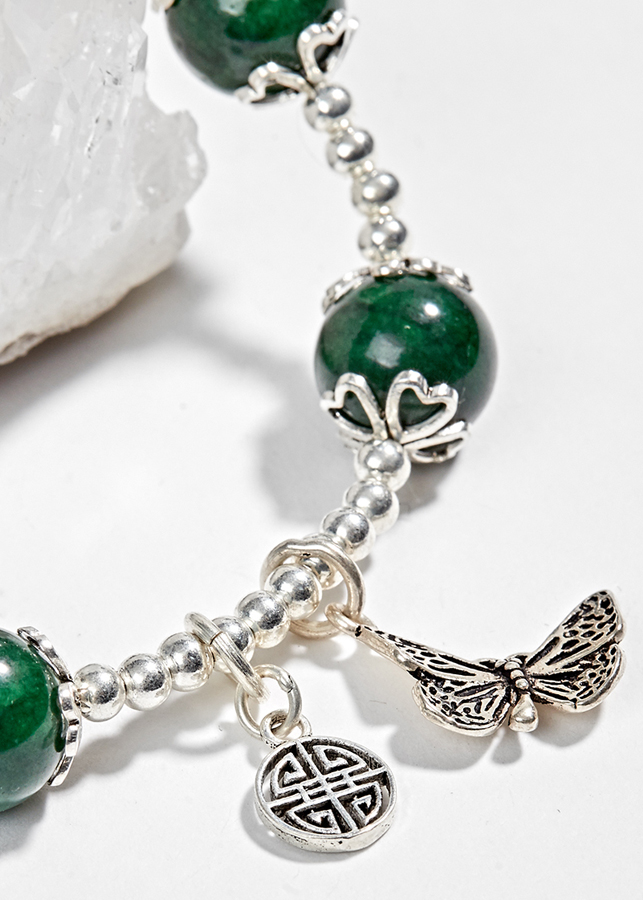 Vòng Đá Cẩm Thạch Sơn Thủy Phối Lu Thống & Charm Hoa Sen 10mm Ngọc Quý Gemstones