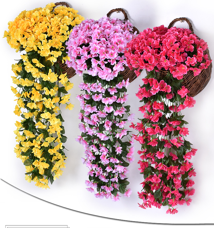 Chùm hoa giả Violet treo tường trang trí phòng khách, nhà hàng, spa, khách sạn V202 kèm giỏ treo