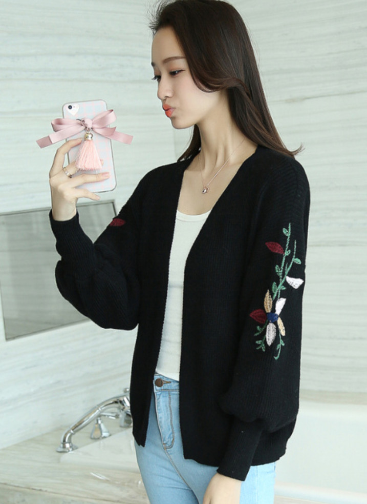 Áo Len Nữ Thu Đông Kiểu Khoác Nhẹ Cardigan Thêu Hoa Mẫu Tay Bồng ALN022 MayHomes