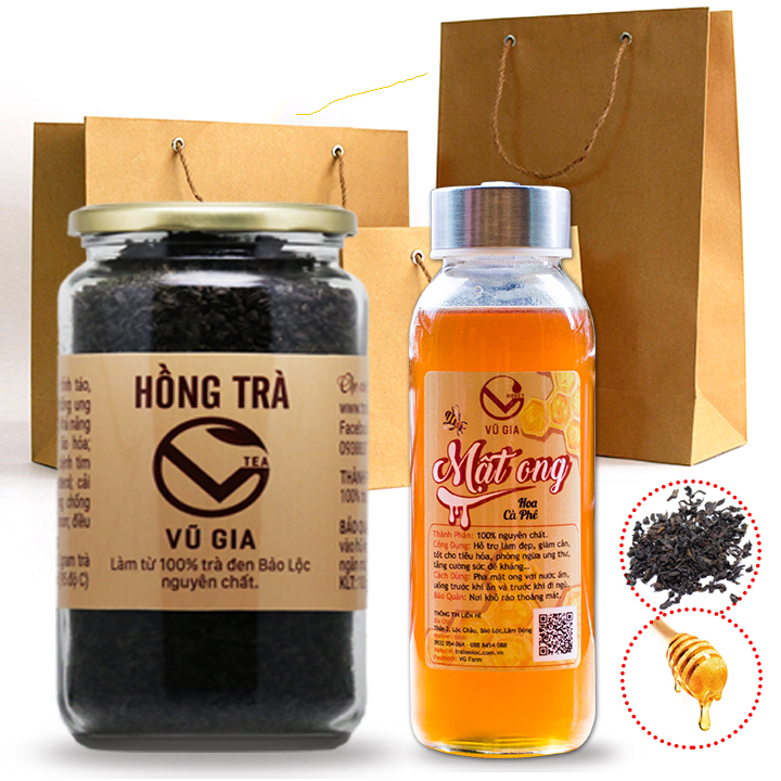 Combo Hồng Trà Cao Cấp 100g + Mật Ong Hoa Cà Phê 420g - Nguyên Chất Vũ Gia - Món Quà Cho Sức Khỏe