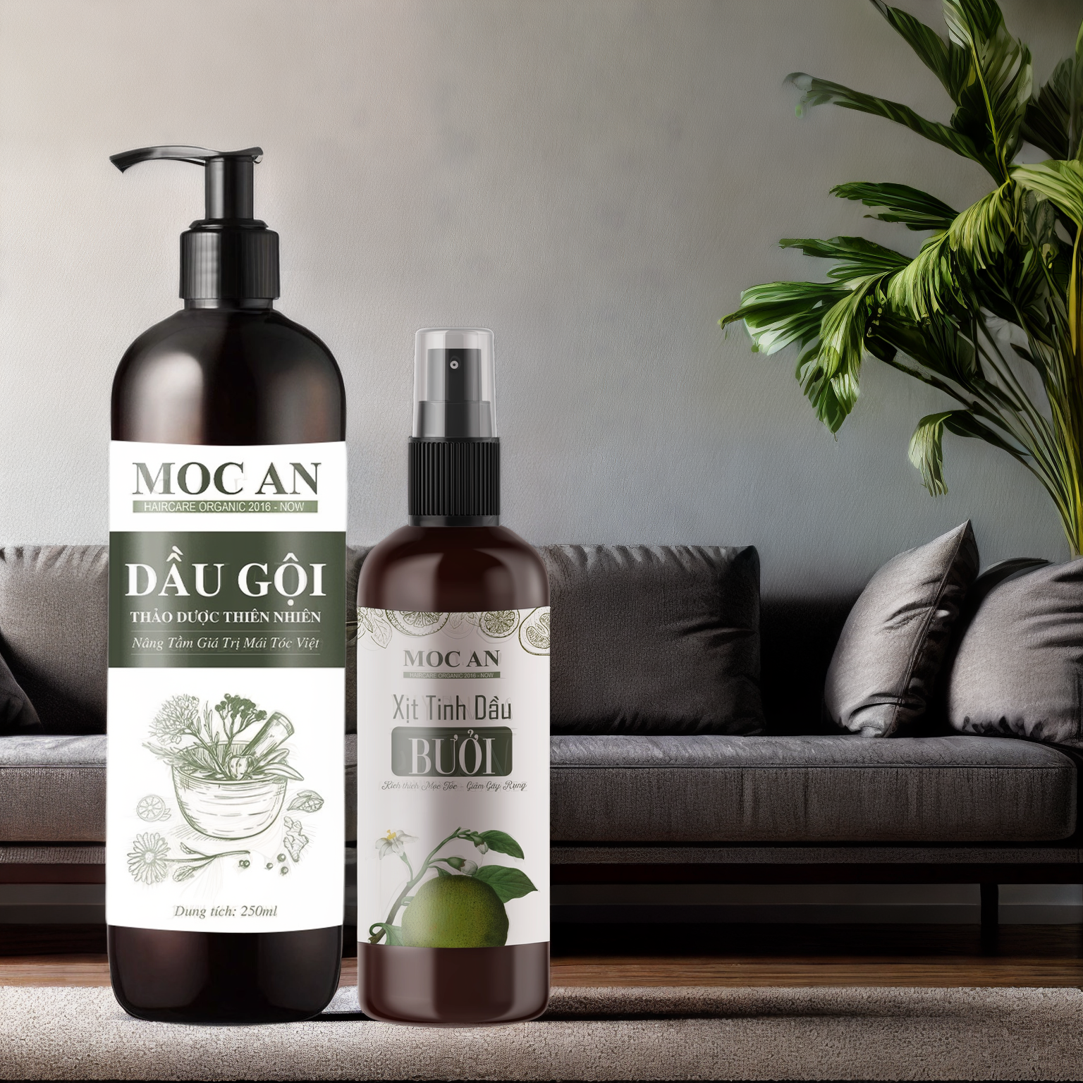 Dầu Gội Thảo Dược Xịt Tinh Dầu Vỏ Bưởi Da Xanh Mộc Ân Haircare