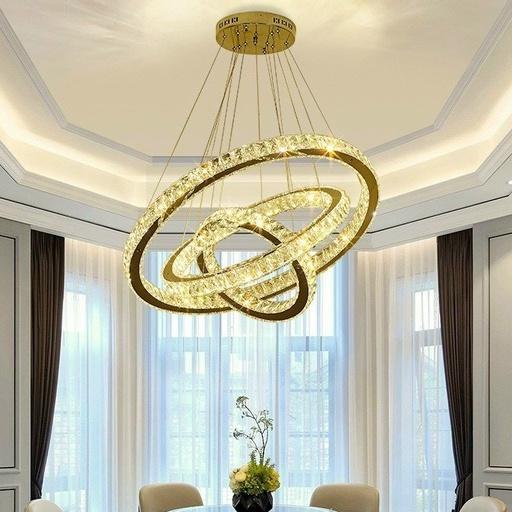 Đèn thả pha lê 3 vòng to sang trọng kiểu dáng Bắc Âu hiện đại 3 chế độ ánh sáng