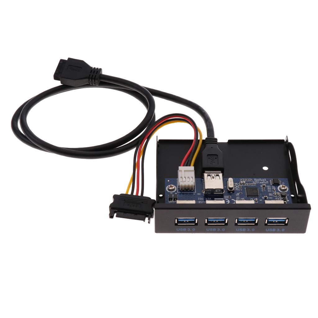 Black 19-Pin Bracket Cable to 4 Ports USB 3.0 Front Panel Expansion Bay Hub for PC
