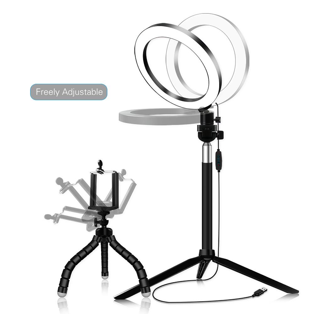 Đèn LED Ring Light 3 màu 3500-6500K Nhiệt độ 10 mức Có thể điều chỉnh độ sáng với giá đỡ điện thoại ba chân cho Live Sream 20cm / 8 inch