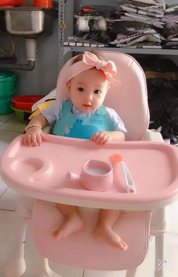 Ghế Ăn Dặm, Ghế Ăn Nâng Hạ Độ Cao Có Nệm Và Bánh Xe - Màu Hồng
